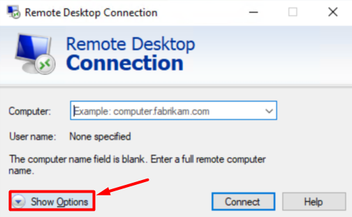 Truy cập Remote Desktop, chọn Show Options