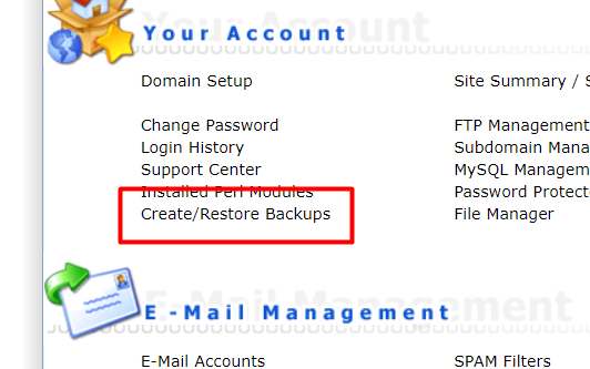 Truy cập Create & Backup