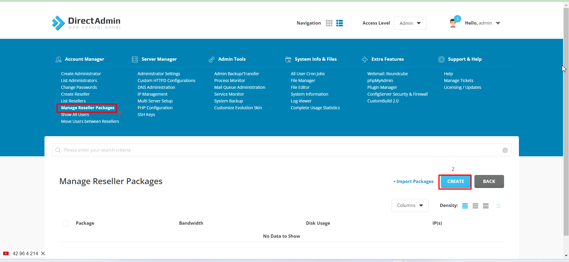 Hướng dẫn tạo gói hosting cho Reseller trên Direct Admin