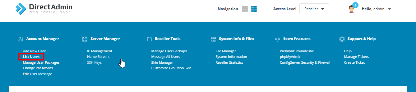 Hướng dẫn tạo Hosting trên Direct Admin