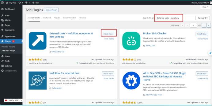 Cài và kích hoạt plugin External Links – nofollow