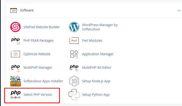 Chọn Select PHP Version.