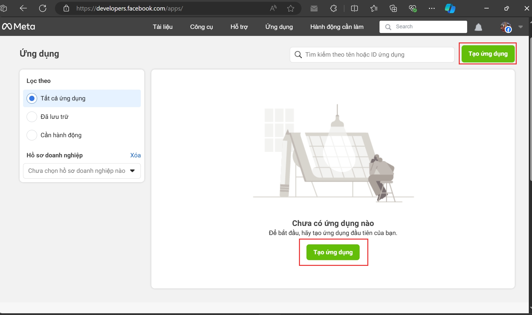Chọn Tạo ứng dụng