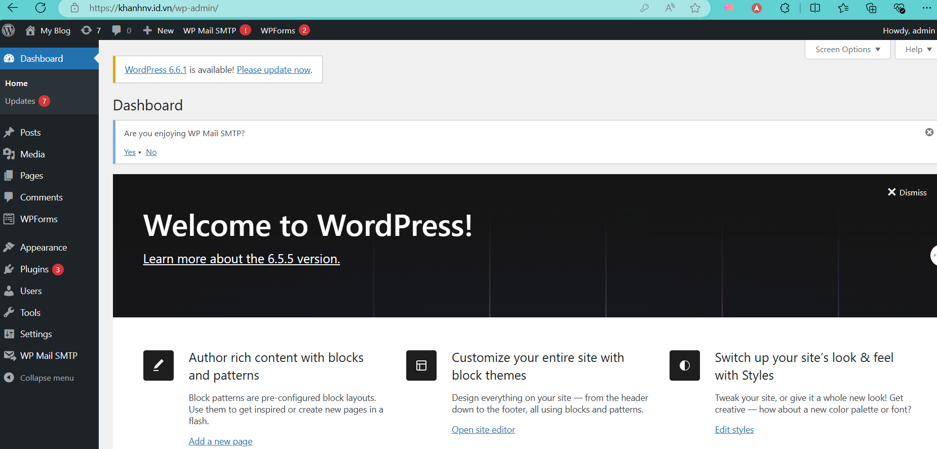 Đăng nhập bảng điều khiển WordPress