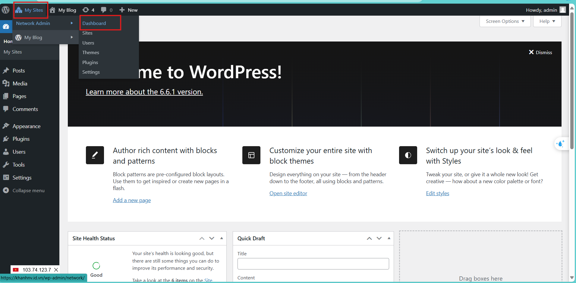 Đăng nhập lại vào WordPress