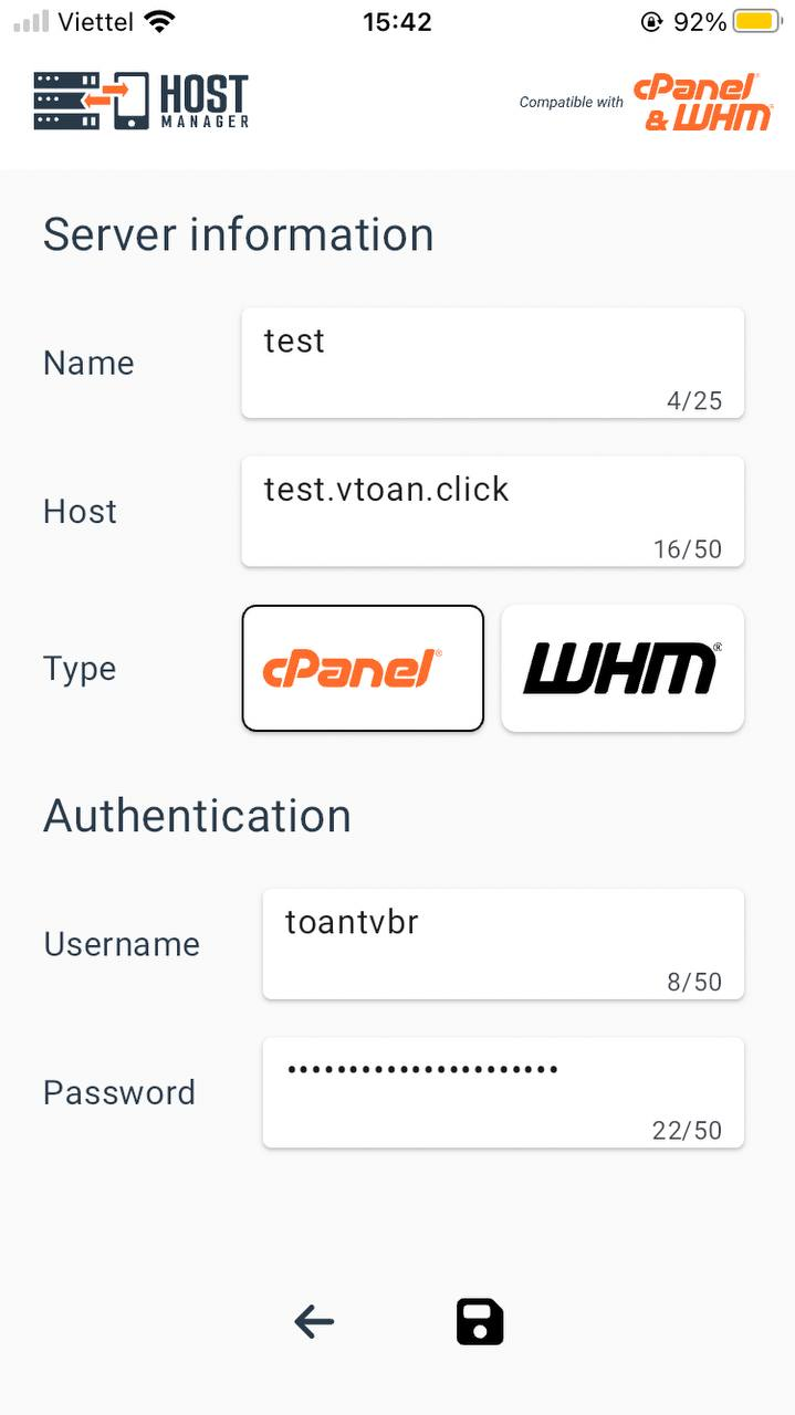 Điền các thông tin đăng nhập của hosting