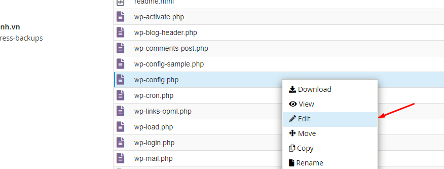 Mở file wp-config.php