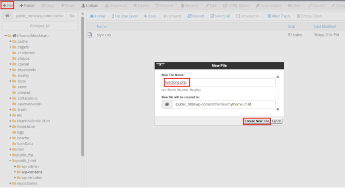 Tạo một file functions.php
