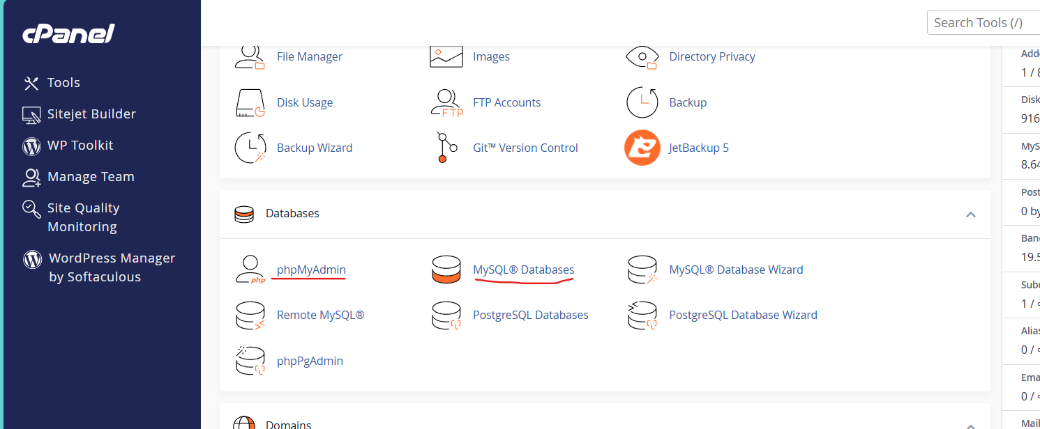 Tìm MySQL® Databases và phpMyAdmin