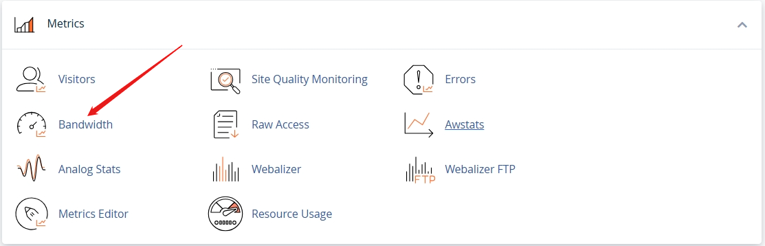 Tìm đến Metrics và truy cập vào Bandwidth