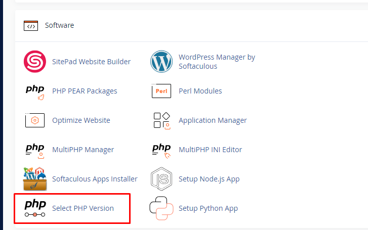 Trong phần Select PHP Version 