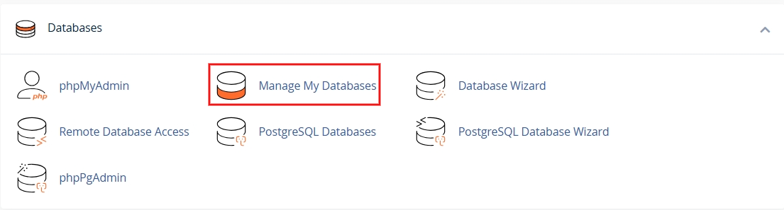 Truy cập vào phần Manage My Databases