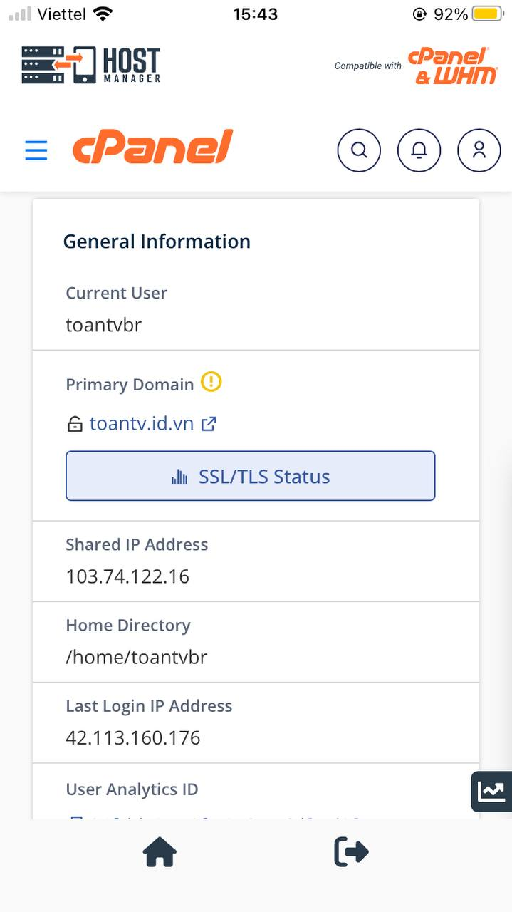 Trang quản trị cPanel sẽ hiện ra